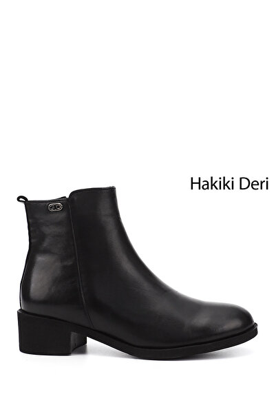 GÖNDERİ(R) Kadın Siyah Fermuarlı Kalın Topuklu Hakiki Deri Bot