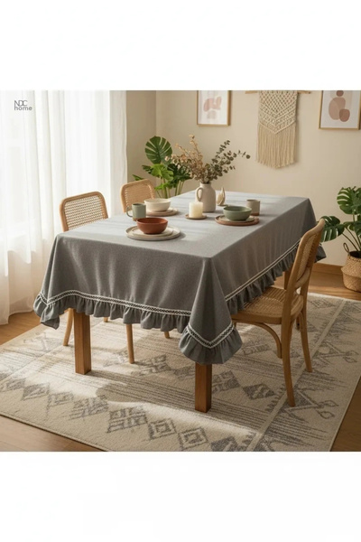 NDC HOME مفرش طاولة من سلسلة خاصة من الكتان باللون الرمادي الفحمي