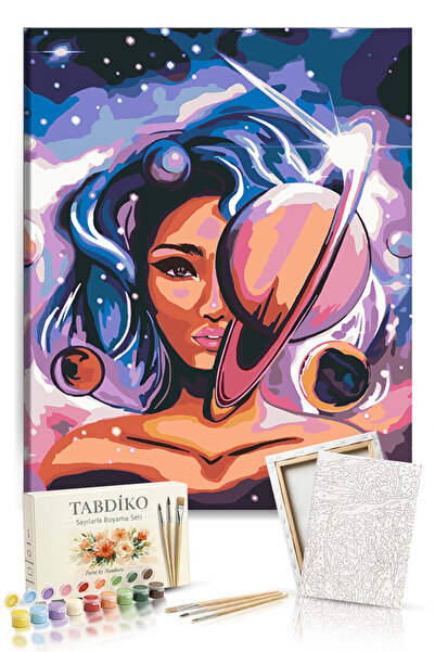 Tabdiko Sayılarla Boyama Seti 40 x 50 cm Tuval Şasesine Gerili Evrendeki Kadın