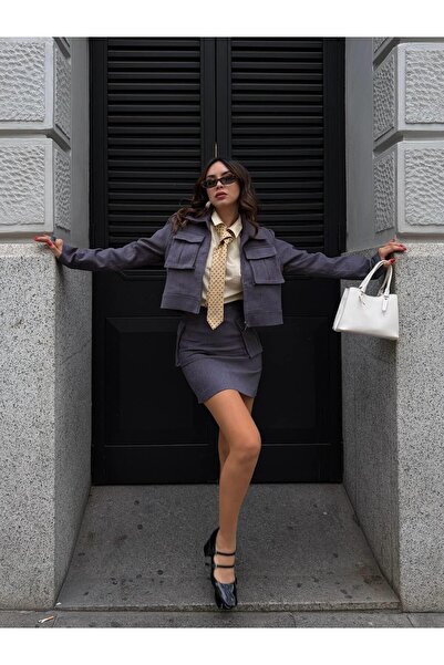 Juste Μίνι φούστα με λεπτομέρεια βελούδινη τσέπη Anthracite