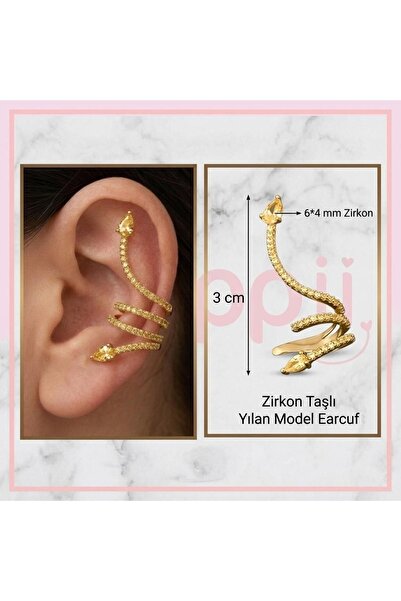 Heppii Zirkon Yılan Model Earcuff Delik Gerektirmez Yılanlı Kıkırdak Küpesi G...