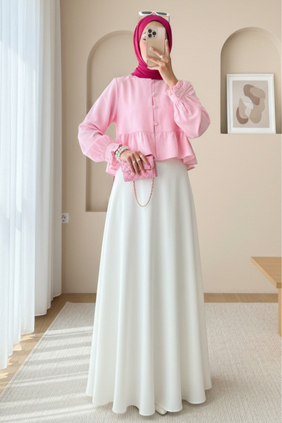 Modamorfo Πουκάμισο από ύφασμα Modal με βολάν στη φούστα και στα μανίκια, με ...