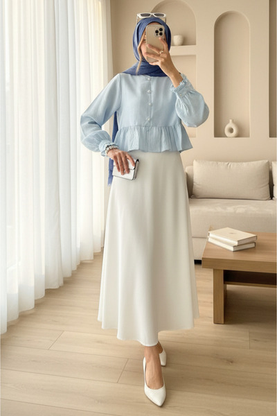 Modamorfo Υφασμάτινο πουκάμισο Modal με βολάν στη φούστα και μανίκια με πέτρι...