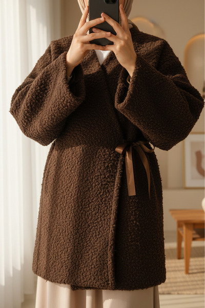 Modamorfo Yandan Bağlamalı Buklet Kimono -k. Kahve