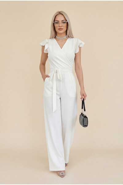 Modamorfo Ολόσωμη φόρμα με βολάν με λεπτομέρεια με φερμουάρ -λευκό