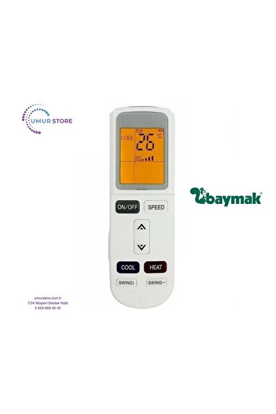 Herz Baymak YKR-F/006 Uyumlu Klima Kumandası-Işıklı Ekran