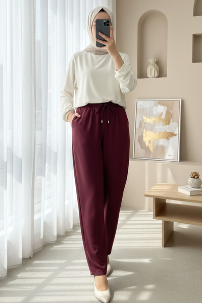 Modamorfo Παντελόνι με διπλές τσέπες, ελαστική μέση και λεπτομέρεια από κορδό...