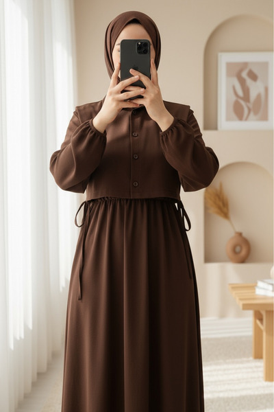 Modamorfo Σετ Φόρεμα με Λεπτομέρεια Πουκαμίσου - καφέ