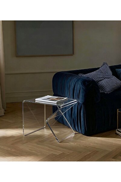 RuCollection Yan Sehpa Şeffaf Pleksi Akrilik Zigon Masa Modern Minimal Tasarı...