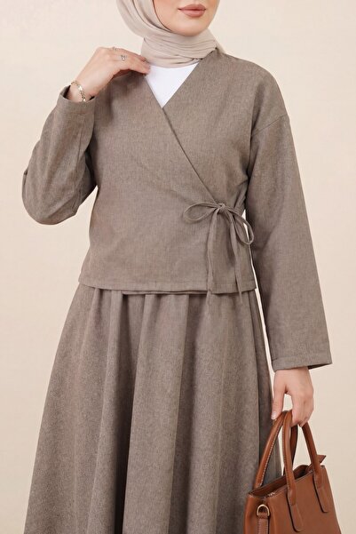 Modamorfo Χειμερινό σετ με μάλλινη υφή και κορδόνια μπροστά - γήινο