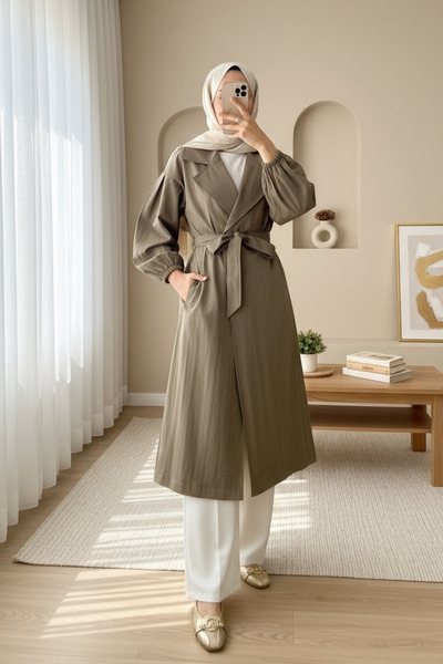 Modamorfo Καμπαρντίνα με ελαστική ζώνη και φόδρα με μανίκια -χακί