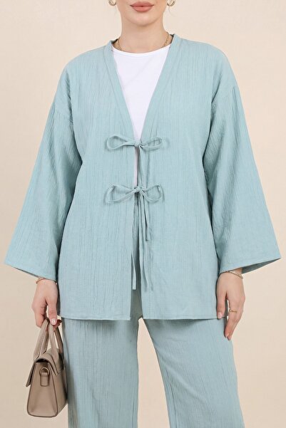 Modamorfo Σετ με διπλό δεμένο παντελόνι και παντελόνι με κορδόνια - Νεροπράσινο