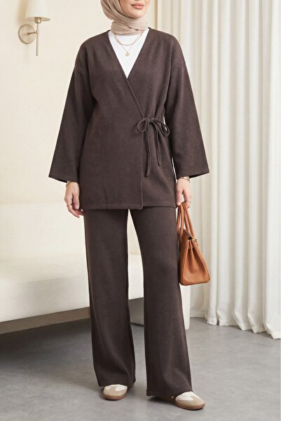 Modamorfo Set kimono Selanik cu legături încrucișate - maro