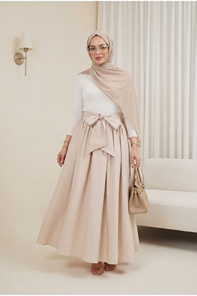Modamorfo Πλισέ Φούστα Αλεξίπτωτο με Ζώνη - μπεζ