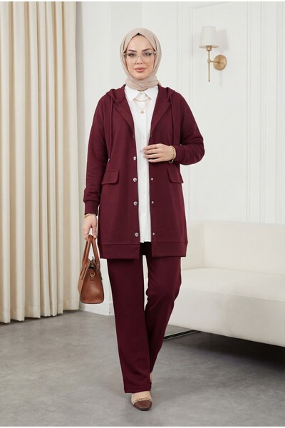 Modamorfo Σετ παντελόνι με κουκούλα και τσέπη - μπορντό