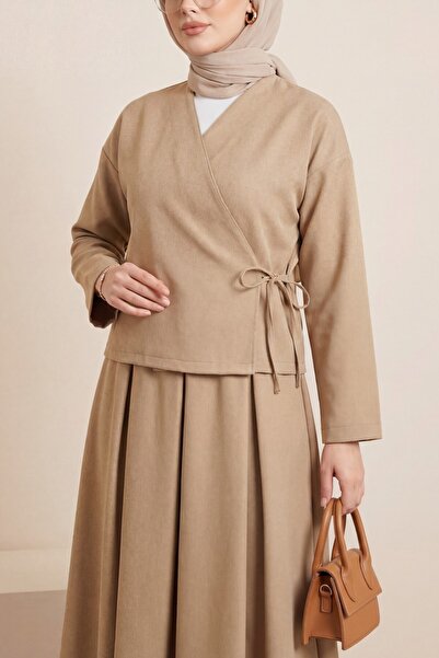 Modamorfo Χειμερινό σετ με μάλλινη φούστα με κορδόνια μπροστά - βιζόν