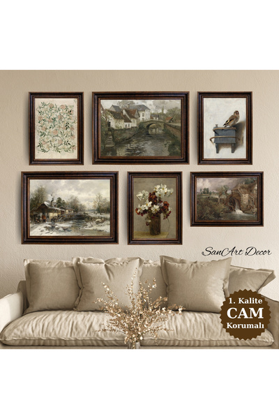 Sanart Σετ ελαιογραφίας με κορνίζα, 6 τεμάχια ζωγραφικής με κορνίζα, ρετρό ζω...