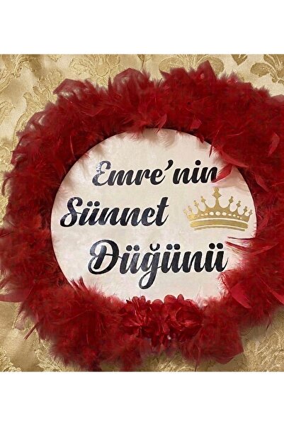 GÜVEN İsimli Sünnet Kına Gecesi Tefi Kırmızı Otriş Tüylü Def 32 cm