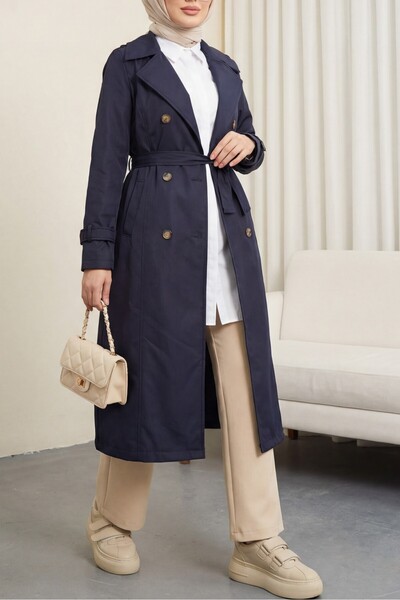 Modamorfo Καμπαρντίνα με επένδυση και ζώνη - μπλε ναυτικό