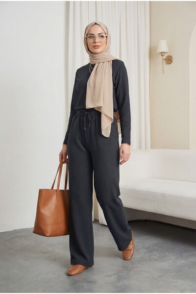 Modamorfo Παντελόνι Zra Crepe με τσέπες και κορδόνια στη μέση - μαύρο