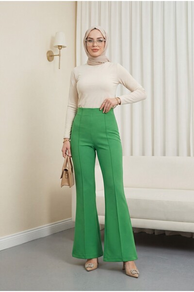 Modamorfo Spanish Style Lycra Trousers with Elastic Waist -A.Green