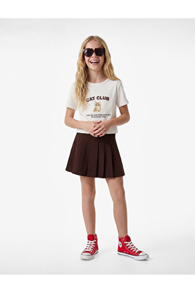 Koton Βαμβακερό T-shirt με κοντό μανίκι και στάμπα γάτας