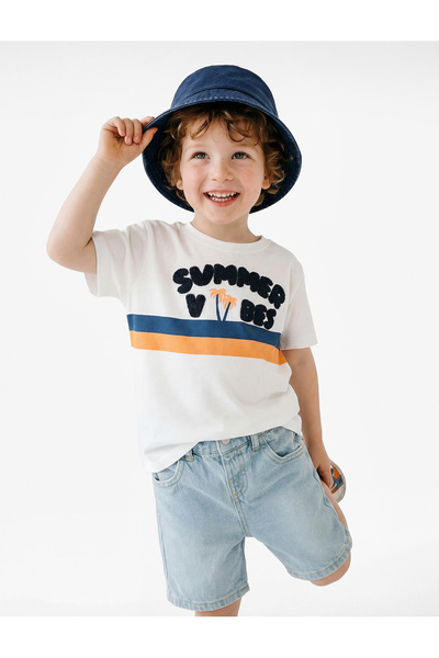 Koton Crew Neck Short Sleeve Embroidered Cotton T-Shirt