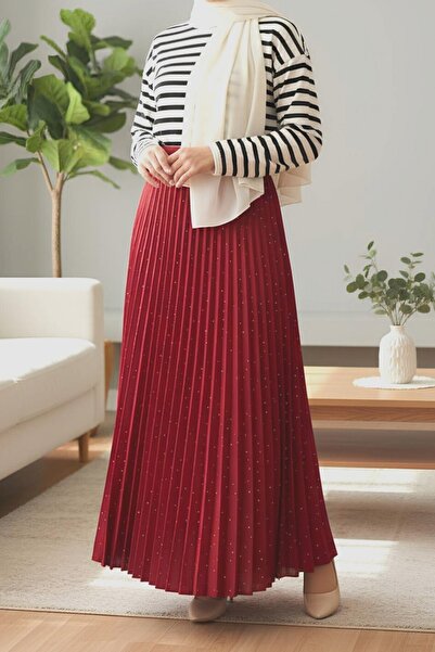 Modamorfo Φούστα με πλισέ και στρας - κόκκινη