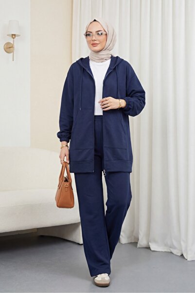 Modamorfo Indigo-Set aus gekämmter Baumwolle mit Kapuze und Reißverschluss