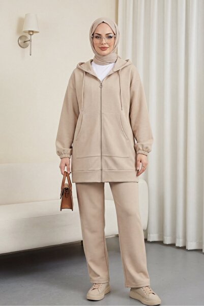 Modamorfo Βαμβακερό χτενισμένο κοστούμι με κουκούλα - Light Mink