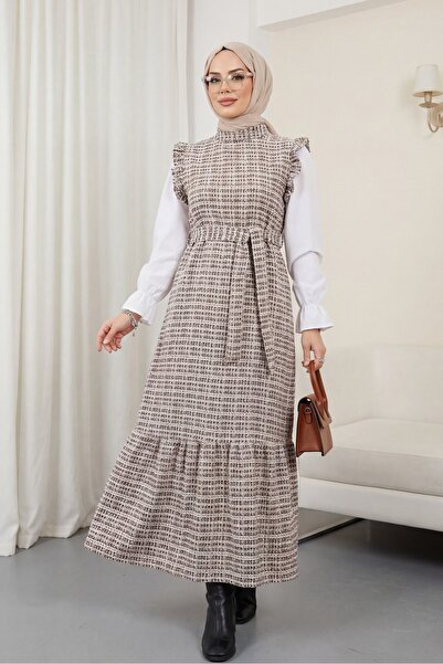 Modamorfo Τουίντ Gilet με βολάν μανίκια και ζώνη - δαμάσκηνο