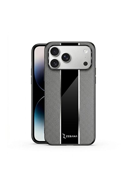 Zebana Apple iPhone 17 Pro Uyumlu Kılıf Premium Deri Kılıf Gri