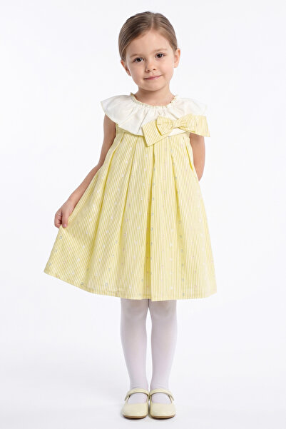 bebegen Κοριτσίστικο φόρεμα με κίτρινα πουά και λευκό γιακά με φιόγκο