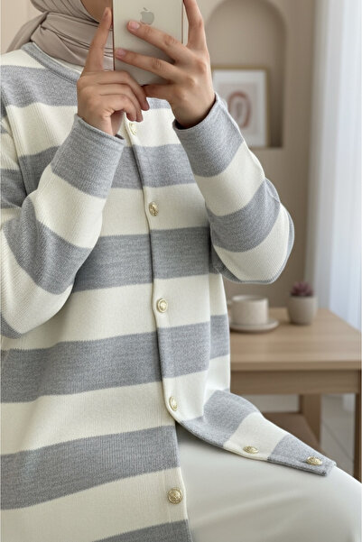 Modamorfo Ringelli Μεταλλικά κουμπιά από ατσάλινο πλέγμα Casual Ζακέτα - κρεμ