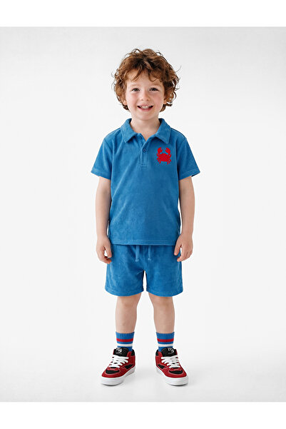 Koton Κοντομάνικο βαμβακερό μπλουζάκι με κέντημα καβούρι και λαιμόκοψη πόλο σ...