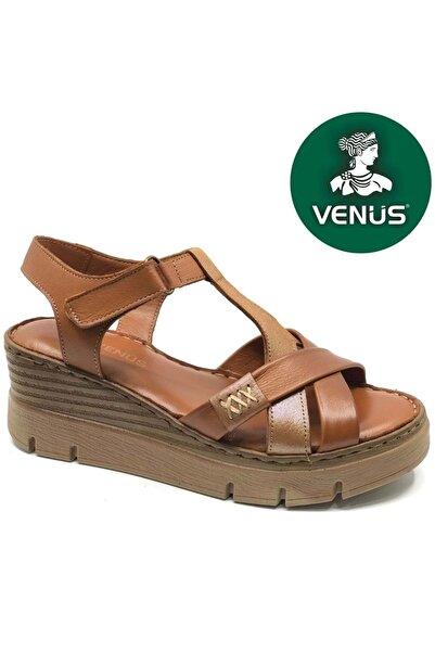 Venüs Boobril Hakiki Deri Comfort Ortopedik Kadın Sandalet TABA