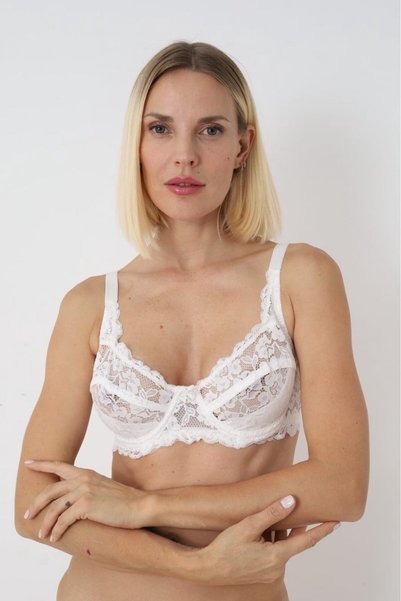 NİVENE Sutien alb cu dantelă, cupă B, cupă plină, cu sârmă, fără căptușeală, cu acoperire completă, elegant și care adună și susține.