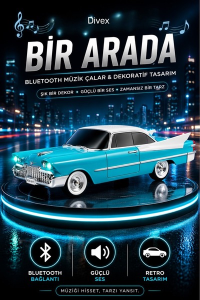 Divex Nostaljik Eşref Tek Model Klasik Araba Tasarımlı Bluetooth Hoparlör - D...