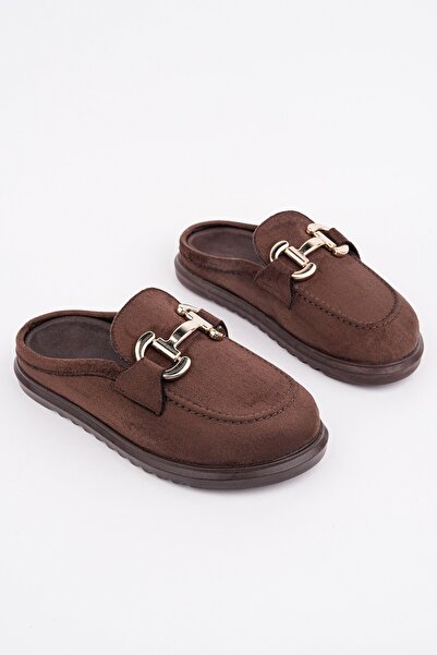 MUGGO CARLEEN Δερμάτινες σουέτ παντόφλες με χρυσή αγκράφα, καθημερινές άνετες...