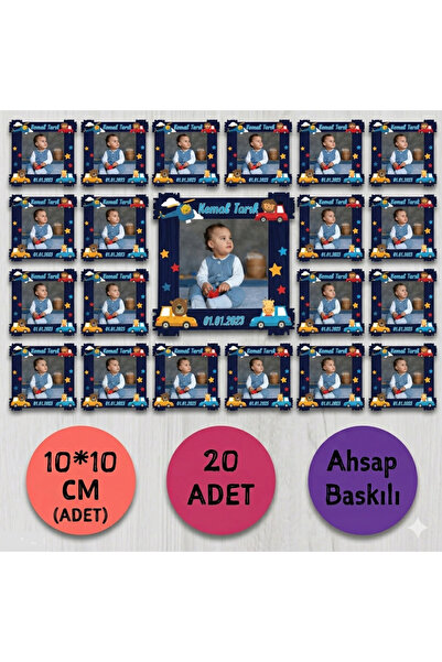 wonderlike Arabalı Ayıcıklı Fotoğraflı-Resimli Magnet - 20 Adet - Ahşap Baskı...