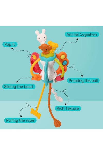 Arabest Montessori Sensory Travel Toy for Babies 6-12 Months,Silicone Pull St...