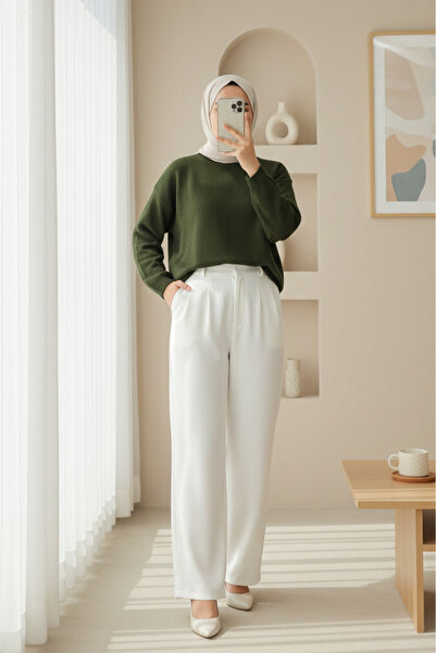 Modamorfo Round Neck Casual Knit Sweater -Khaki