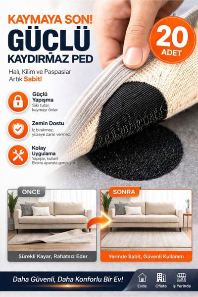 TUMU LIFE 20 Adet Halı Kilim Koltuk Örtüsü Kaydırmaz Sabitleyici Cırt Yıkanab...