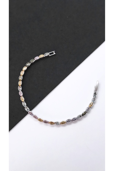 Serenity Women's Colorful Stone Steel Plated Waterway Bracelet