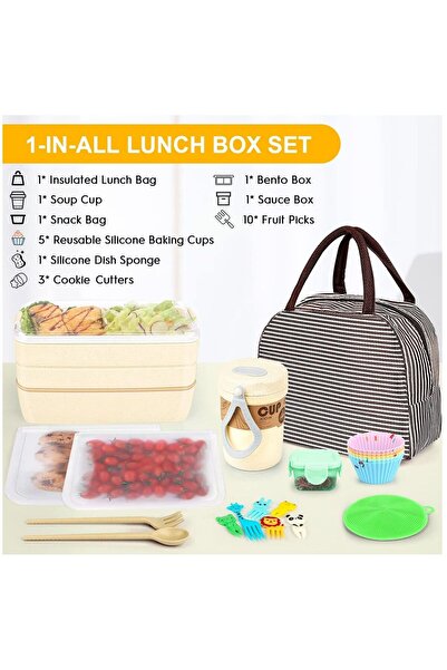 Arabest 27-Piece Stackable 3-in-1 Leak-Proof Bento Box Set,with Soup Cups & U...