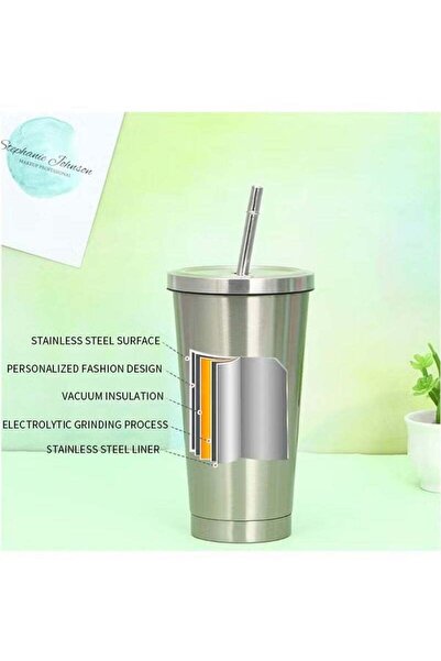 Arabest 500ml Vacuum Insulated Coffee Cup, Iced Coffee Bottle with Straw Lid ...