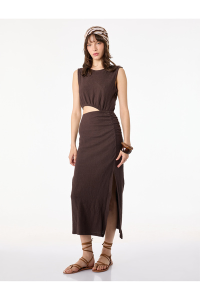 Koton Midi Slip Kahverengi Kadın Elbise 6SAL80007IK