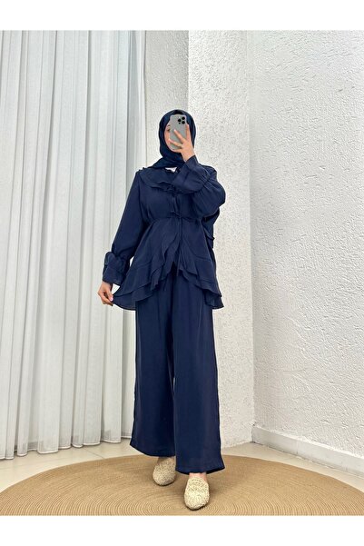 MİHRA STORE Σετ παντελονιού Rezzan με γιακά με βολάν και κορδόνια - ML2134 Να...