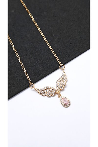 Serenity Water Drop Steel Necklace with Angel Wing Motif