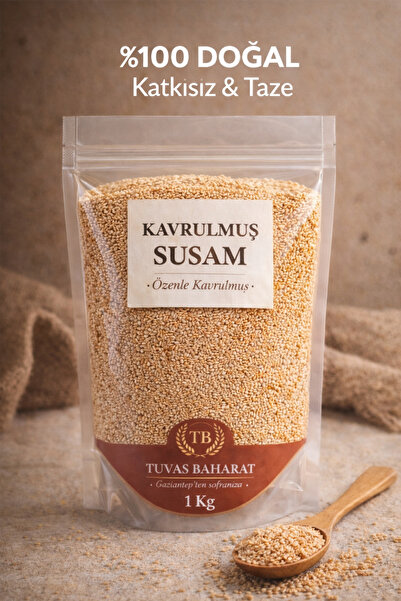 TUVAS BAHARAT 1kg Odun Ateşinde Kavrulmuş Susam Doğal, Geleneksel Lezzet (TAZ...
